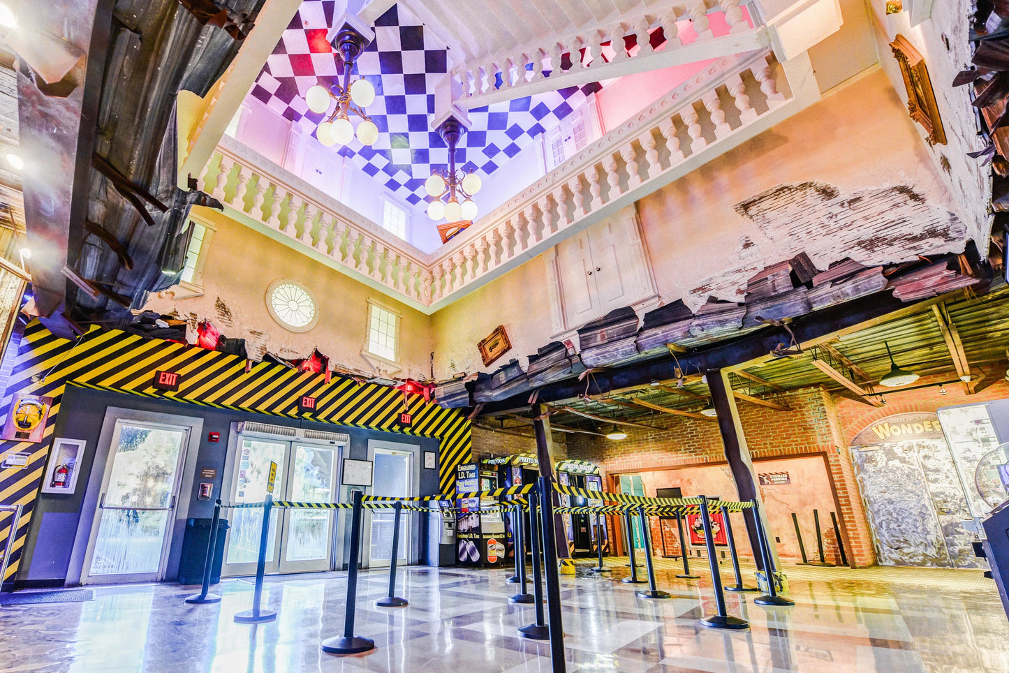The lobby at Wonder Works Orlando. It almost makes you feel like the building has been flipped upside down.